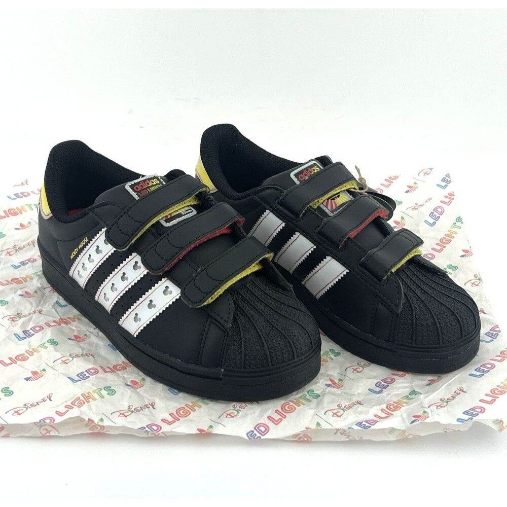 Adidas Disney Mickey Superstar LED Light Up Shoes Kids 2.5 Black New